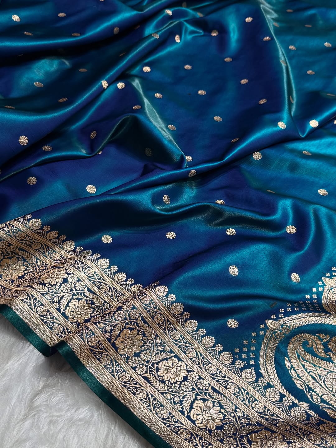 Royal Blue Banarasi Silk Saree with Golden Zari Buttas & Rich Paisley Border