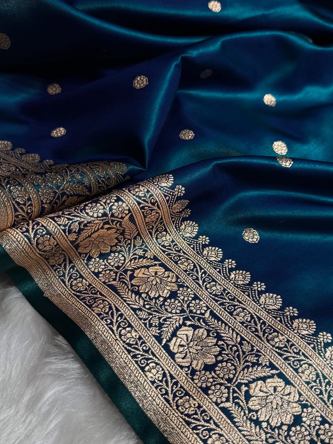 Royal Blue Banarasi Silk Saree with Golden Zari Buttas & Rich Paisley Border