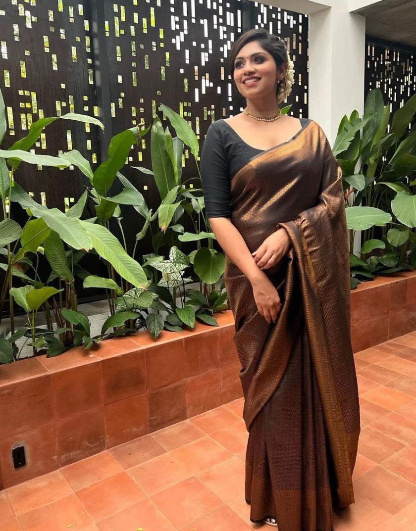 Black Golden Butti Soft Banarasi Silk Saree With Attached Blouse - ABHA