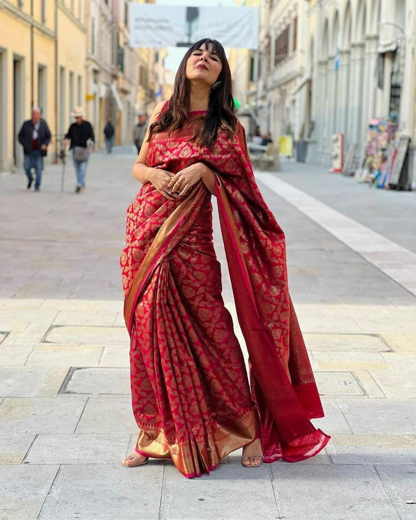 Dark Maroon Jacquard Work Saree