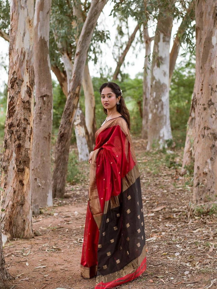 Blooming Red Cotton Silk Saree