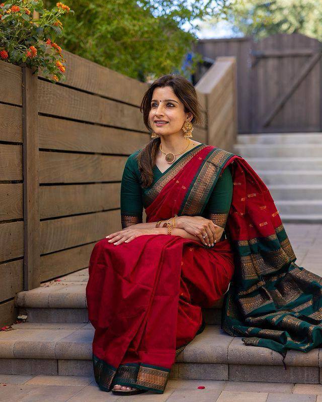 Woebegone Red Soft Silk Saree