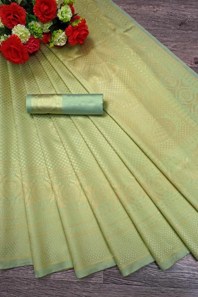 Vedhika Pista Soft Silk Saree