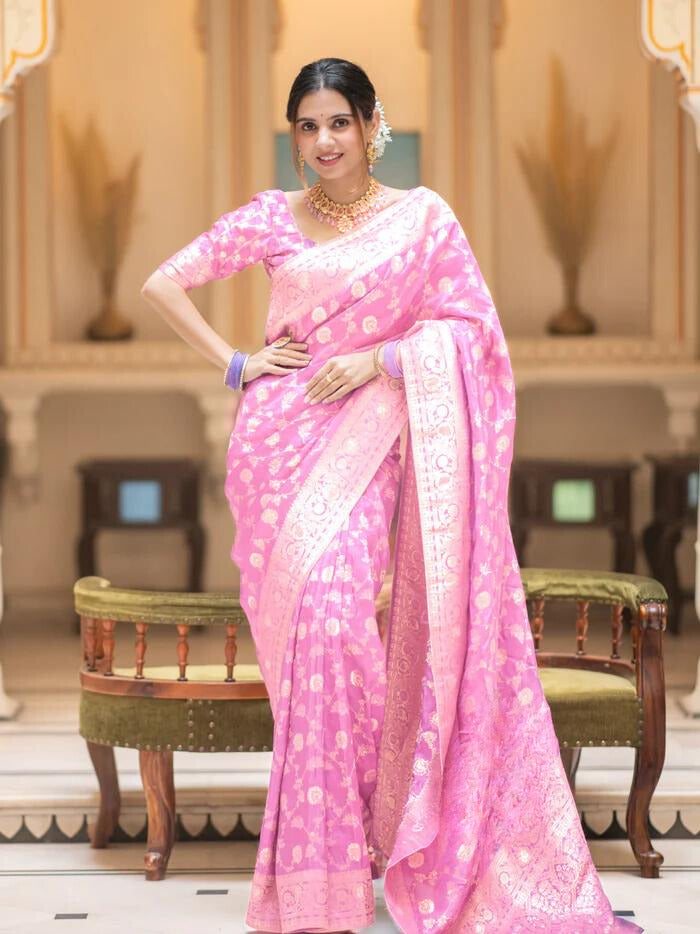 Onion Pink Banarasi Uppada Silk Saree