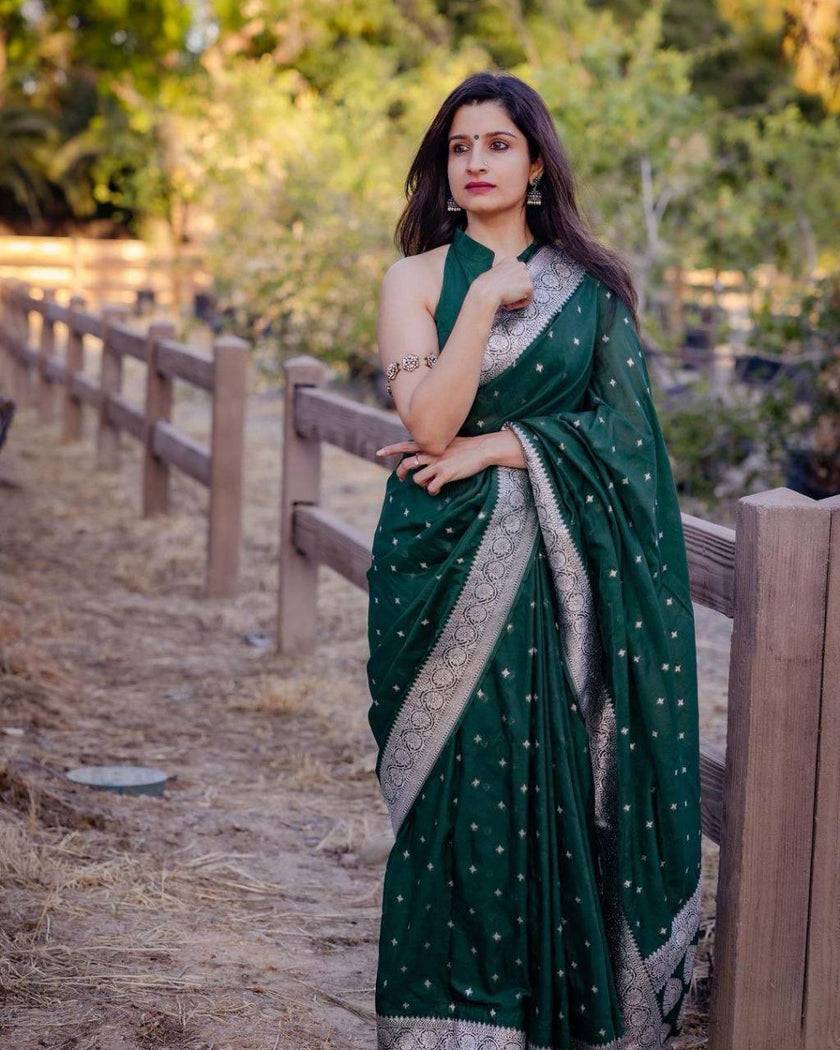 Attractive Green Cotton Silk Saree