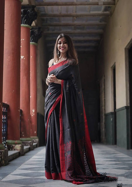 Vindhya Black With Red Border Soft Saree