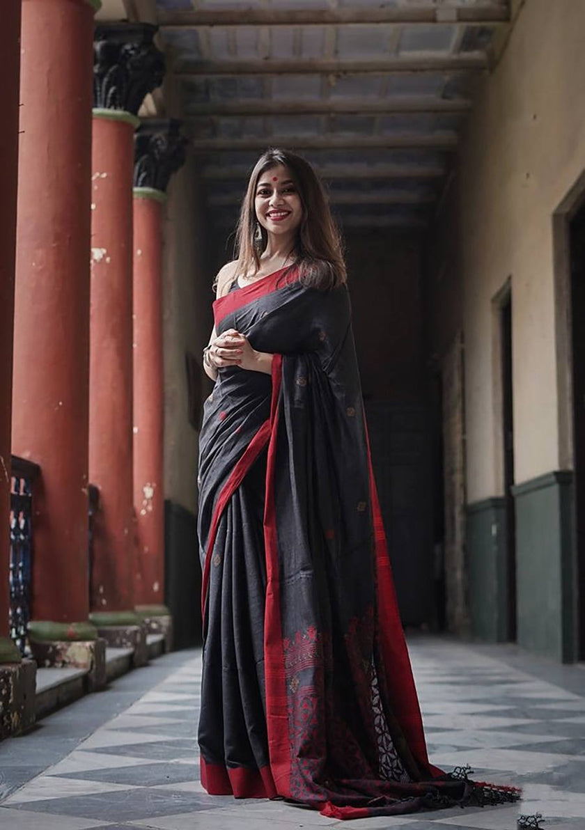 Vindhya Black With Red Border Soft Saree