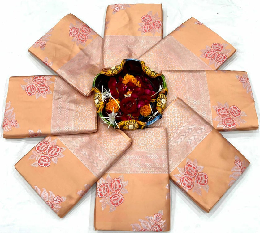 Peach Silk Saree With Weaving Work