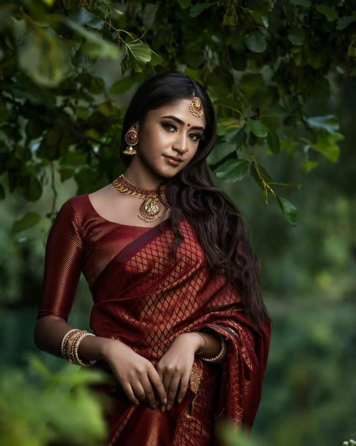 Unique Design Maroon Banarasi Soft Silk Saree