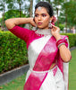 White & Pink Border Kanjipuram Soft Silk Saree