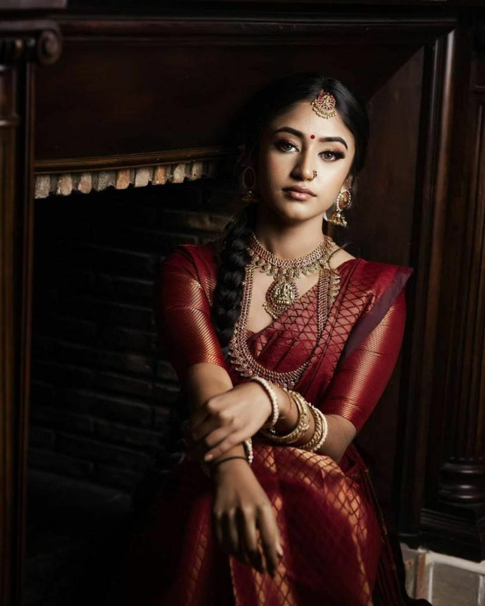 Unique Design Maroon Banarasi Soft Silk Saree