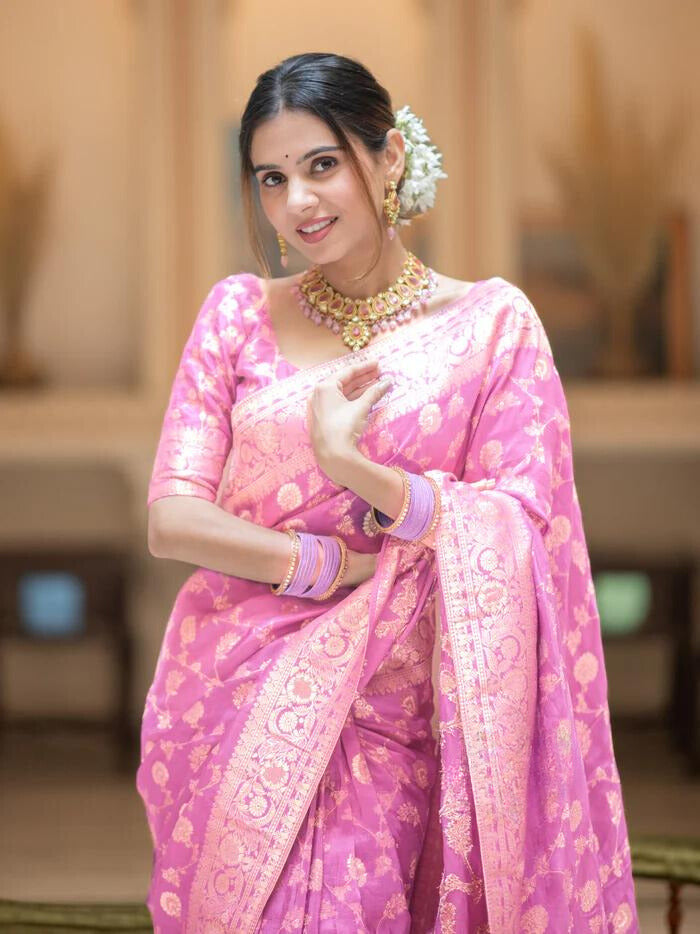 Onion Pink Banarasi Uppada Silk Saree