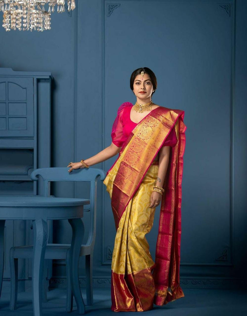 Lissome Yellow Soft Silk Saree