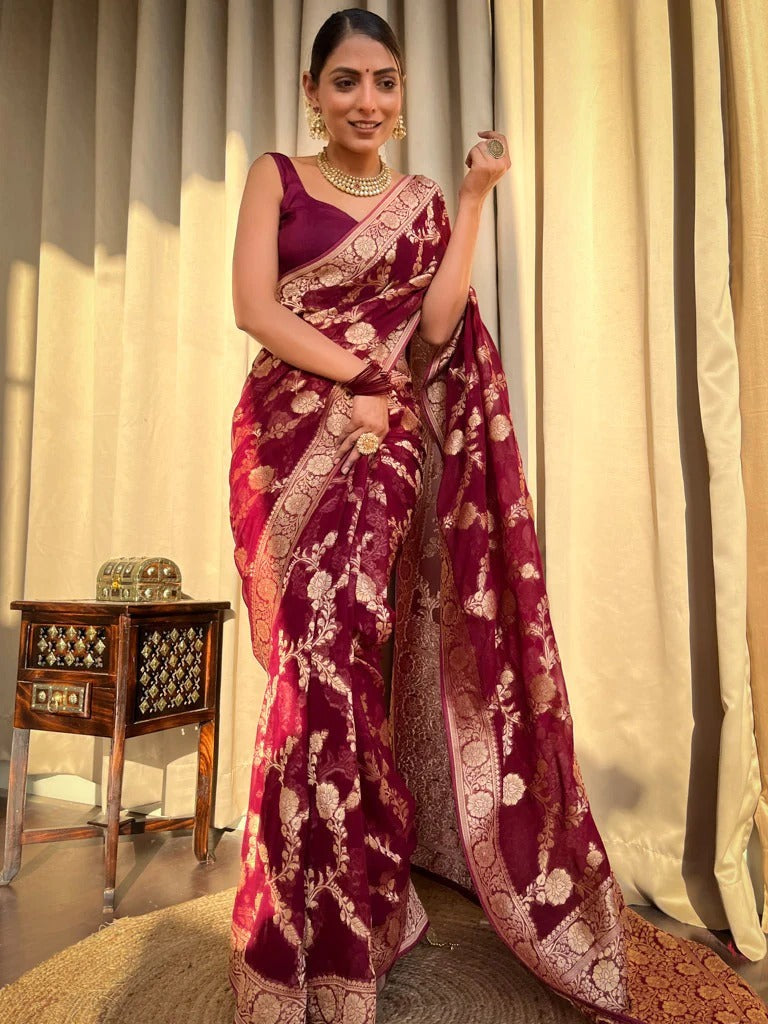 Laita Red Banarasi Silk Saree