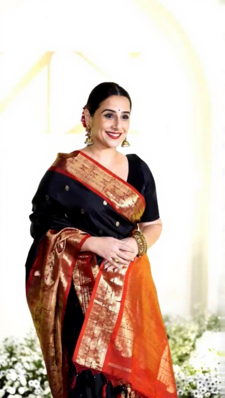 Elegant Midnight Black Silk Saree with Vibrant Orange-Red Banarasi Zari Border & Tassels