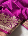 Rani Pink Banarasi Silk Saree with Gold Zari Butti & Floral Border | Elegant Festive & Wedding Wear