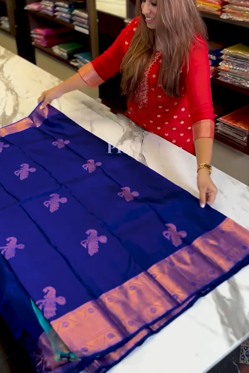 Fantabulous Royal Blue Soft Banarasi Silk Saree With Inimitable Blouse Piece