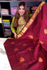 Inimitable Wine Soft Banarasi Silk Saree With Evocative Blouse Piece
