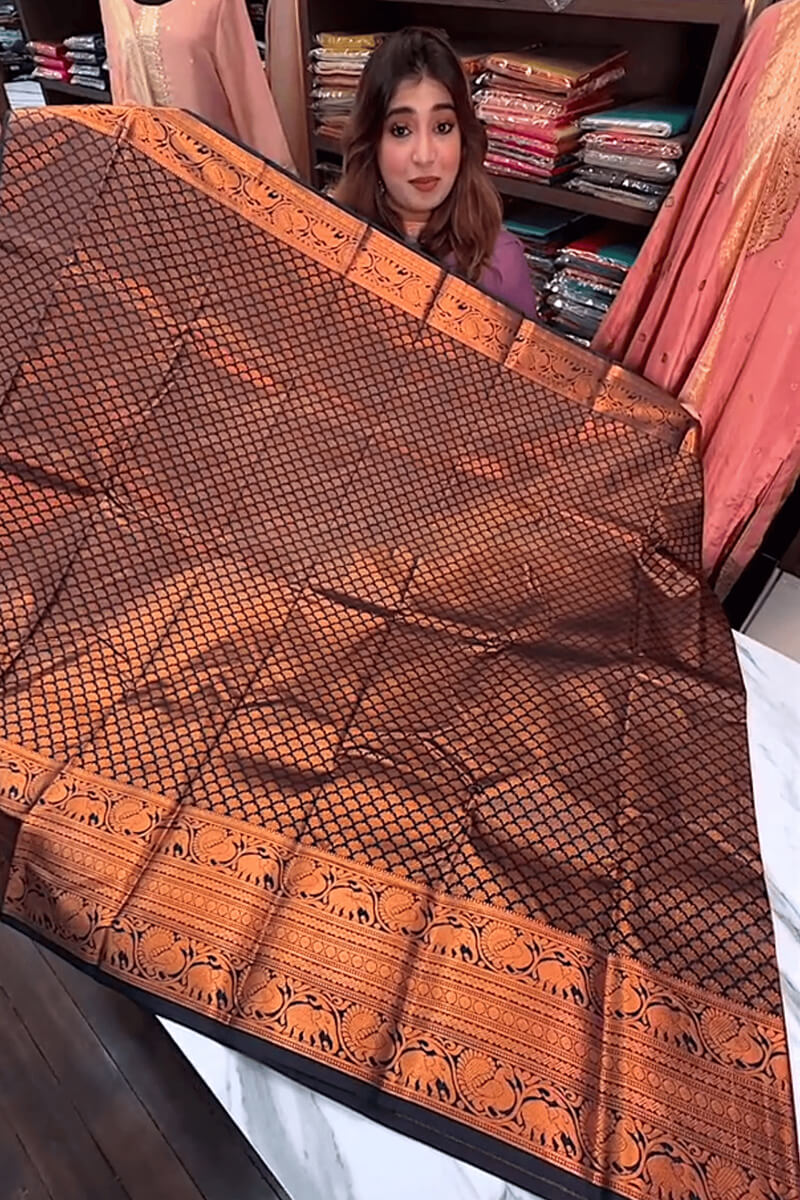 Surreptitious Navy Blue Soft Banarasi Silk Saree With Unique Blouse Piece