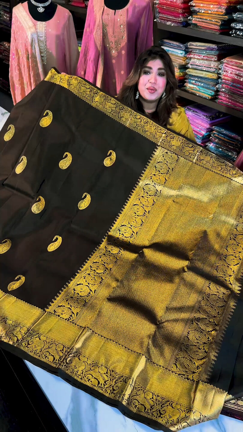 Lassitude Black Soft Banarasi Silk Saree With Glowing Blouse Piece