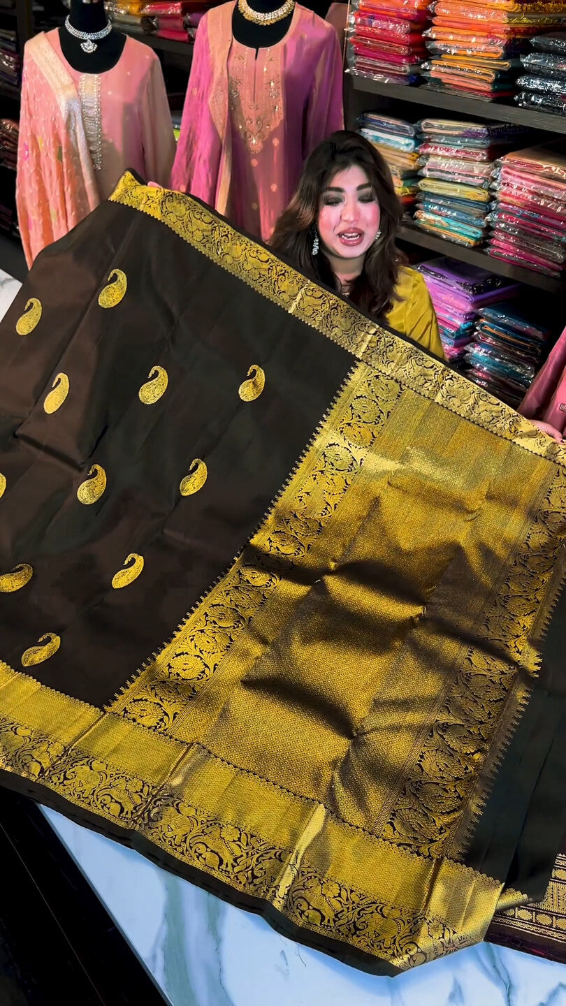 Lassitude Black Soft Banarasi Silk Saree With Glowing Blouse Piece