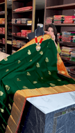 Impressive Dark Green Soft Banarasi Silk Saree With Lovely Blouse Piece