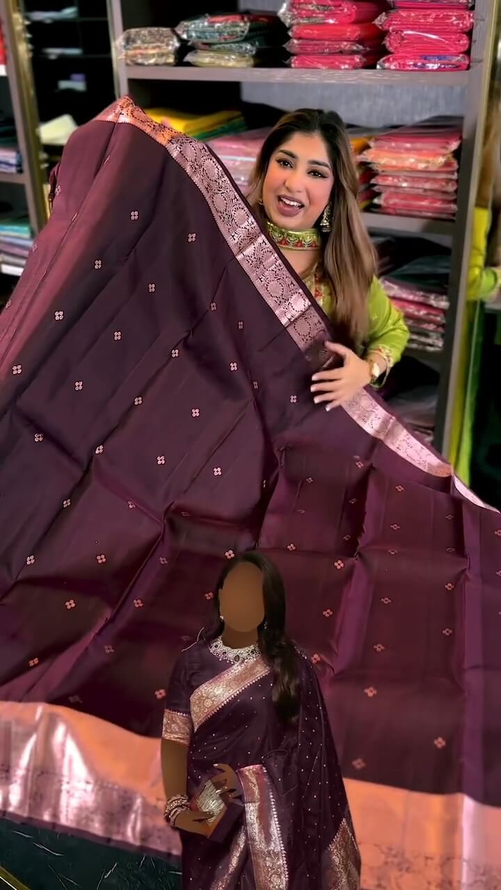 Jazzy Wine Soft Banarasi Silk Saree With Snazzy Blouse Piece