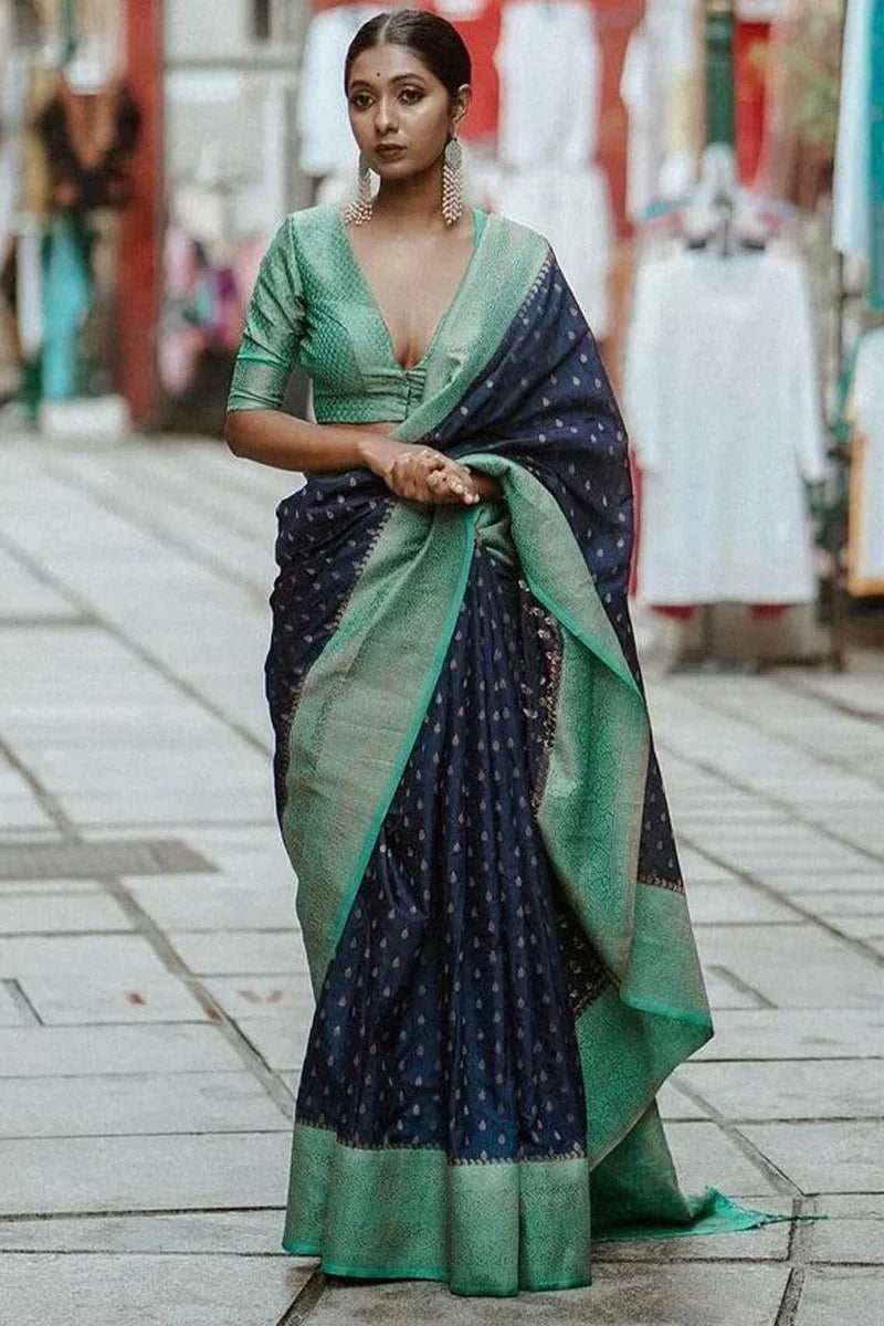 Beautiful Navy Blue Soft Silk