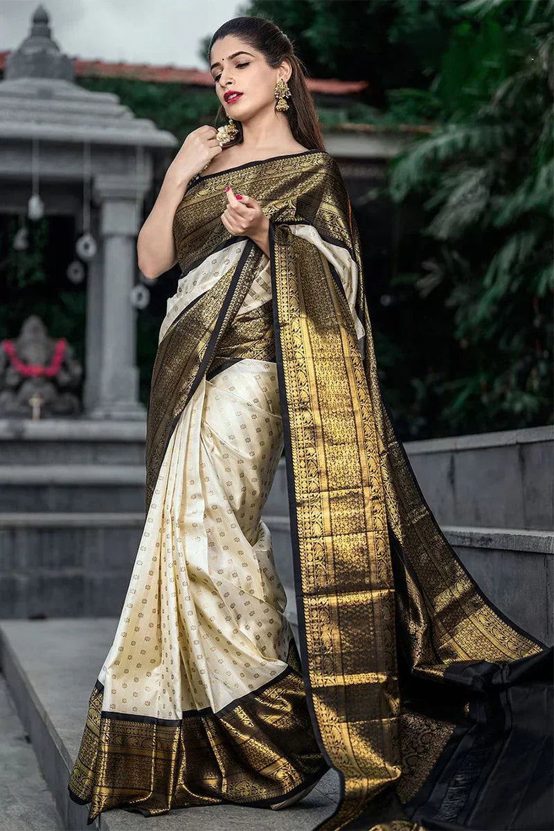 Exceptional Off White Soft Silk Saree