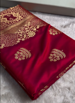 Rani Wine Banarasi Silk Saree with Heavy Floral Paisley Gold Zari Work