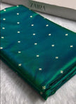 Emerald Green Soft Silk Saree with Silver Zari Butti & Designer Border | Elegant Festive Wear