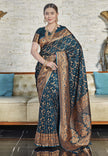 Dark Green Zari Woven Banarasi Jaal Katan Silk Saree