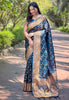 Deep Blue Banarasi Jaal Katan Silk Zari Woven Saree