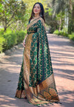 Dark Green Banarasi Jaal Katan Silk Zari Woven Saree