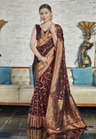 Maroon Zari Woven Banarasi Jaal Katan Silk Saree