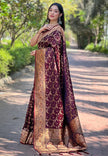 Dark Maroon Banarasi Jaal Katan Silk Zari Woven Saree