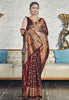 Maroon Zari Woven Banarasi Jaal Katan Silk Saree