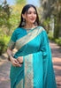 Pacific Blue Banarasi Katan Silk Zari Woven Saree
