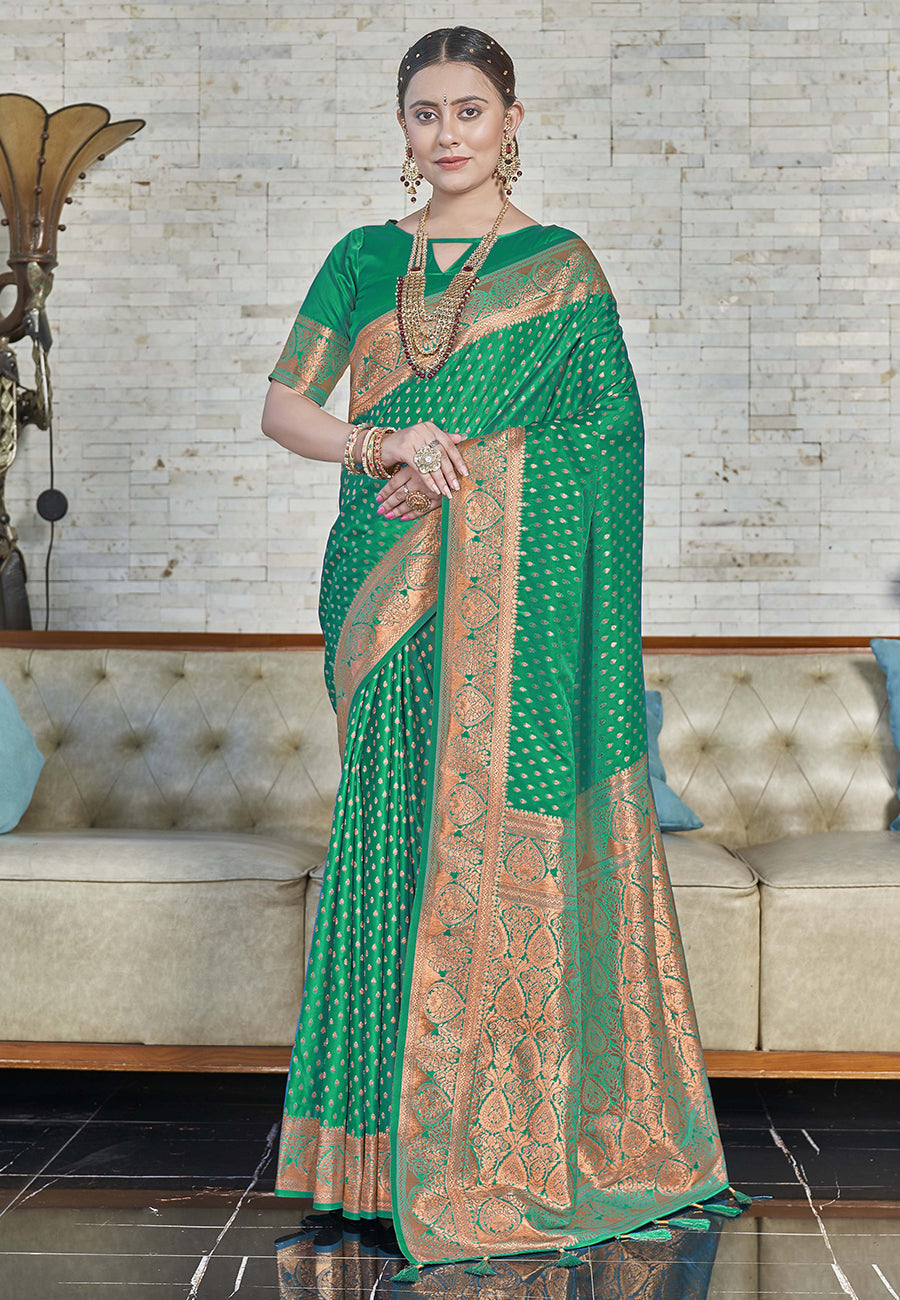 Banarasi Katan Silk Zari Woven Green Colour Saree