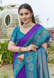 Stylish Purple Colour Soft Silk Zari Woven Floral Border Saree