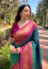 Bottle Green Soft Silk Floral Border Contrast Zari Woven Saree