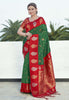 Bollywood Green Soft Silk Contrast Zari Woven Saree