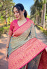 Grey Pure Tissue Zari Woven Saree With Contrast Weaves