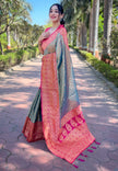 Grey Pure Tissue Zari Woven Saree With Contrast Weaves
