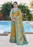 Latest Pure Tissue Zari Woven Olive Colour Saree