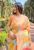Dark Peach Organza Multicolor Latest Zari Woven Saree
