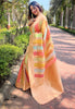 Dark Peach Organza Multicolor Latest Zari Woven Saree