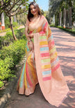 Light Peach Organza Multicolor Latest Zari Woven Saree