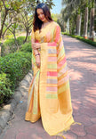 Yellow Organza Multicolor Latest Zari Woven Saree