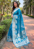 Blue Organza Floral Rainbow Zari Woven Unique Saree